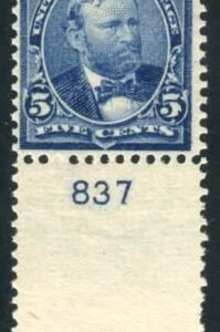 US 281 Bureau & Regular Issues F - VF NH Plate Number Single 837 cv $100