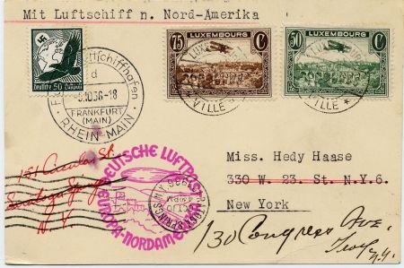 Luxembourg 1936 10th South American Flight Card