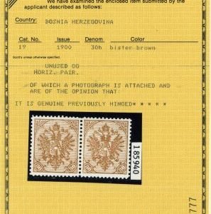 Bosnia and Herzegovina 19 VF LH Pair, PF Cert., Michel 18