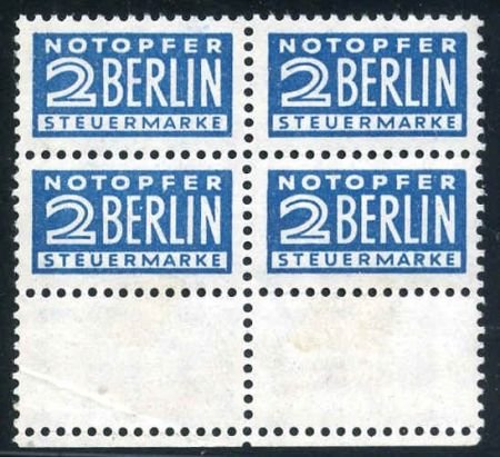 INV-11808itExt_422caea1-932f-4ba2-945f-6fa475986740 Germany Allied Occupation - Compulsory Tax Stamps Mi 84 Inverted XF NH/LH Bottom Tab Block