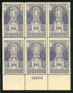 US 628 F - VF NH Plate Block of 6 cv $100