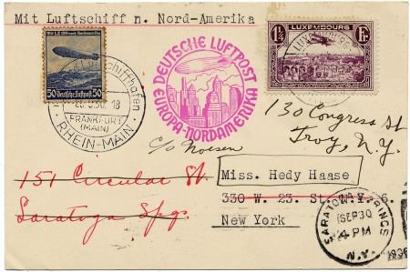 Luxembourg / Germany 1936 9th North America Flight Card.