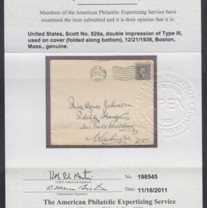 US 529a Washington / Franklin Double Impression on Cover Used cv $800.00 on cover would be $1600.00