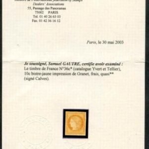 France 54 F - VF LH Rothschild reprint signed calves - gautre cv noted but unlisted