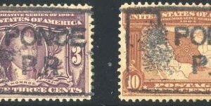 US 325, 327 Early Commemoratives Used VF S - O - N Boxed "PONCE P.R." Puerto Rico Cancel