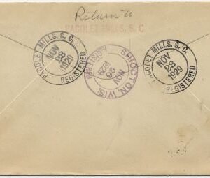 US South Carolina, Pacolet Mills 633, 650, 654 Fancy Cancel Cover, Torch, Fire