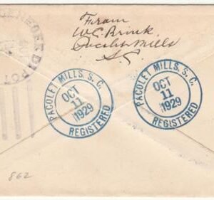US South Carolina, Pacolet Mills 633, 636, 642 Fancy Cancel Cover, solid "PM" in blue