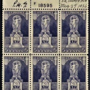 US 628 Ericsson memorial Block of 6 signed by PMG +3rd Assist. PM