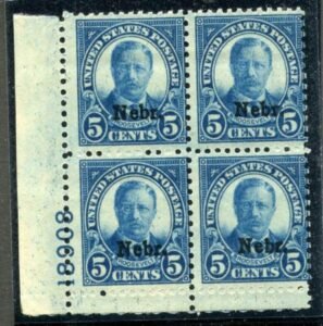 US 674 Ave - F NH Nebraska Overprint Plate Block 18908 LL cv $400