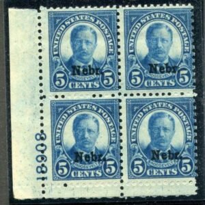 US 674 Ave - F NH Nebraska Overprint Plate Block 18908 LL cv $400