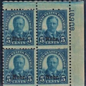 US 674 Ave - F LH Disturbed Gum Nebraska Overprint Plate Block 18908 UR cv $300