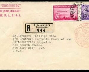 Liechtenstein 1936 Hindenburg 1st No. American Flight Cover