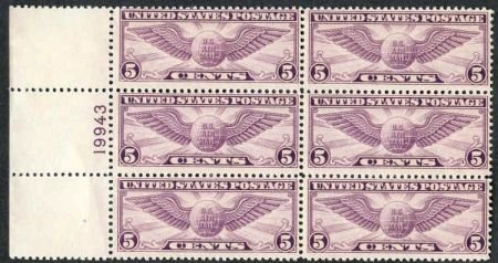 INV-13160itExt_895cd099-77c1-4a2a-895c-c3f2abbd64e7 US C12 Airmail Just Fine NH Wide Left Plate Block cv $200