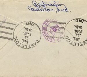 US Indiana, Castleton 635, 637  Fancy Cancel Cover, Negative Castle in Rectangle