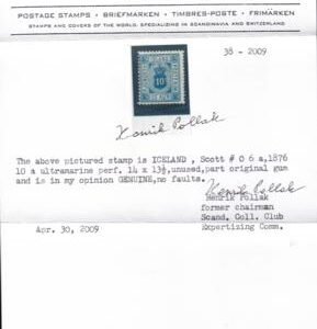 Iceland O6a F H Ultramarine Dist OG cv 475.00 Pollak Cert