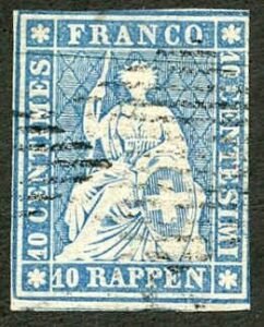 Switzerland 32A  F + Used 3 1/2 frame lines, 2 large margins swiss cert cv 1000.00
