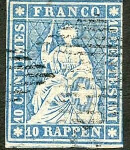 Switzerland 32A  F + Used 3 1/2 frame lines, 2 large margins swiss cert cv 1000.00