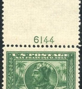 US 397 Early Commemoratives VF - XF Mint LH Jumbo Plate Number Single 6144 Mint