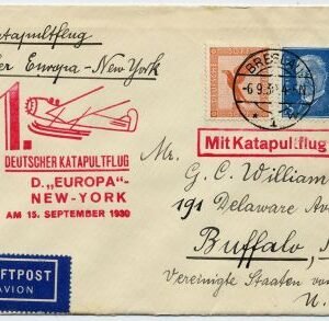 Germany 1930 Catapult Cover Europa - NY (Sep 6)