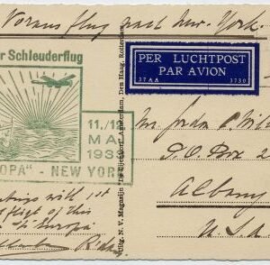 Netherlands 1933 (May 5) Catapult Color PPC Europa - New York