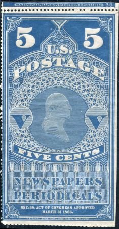 INV-14387itExt_349d4b41-153b-4f94-a8a2-d04029cb4a02 US PR5 Newspapers F Mint NGAI Plate Number Single 38 SE at Right cv 225++