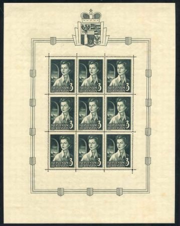 INV-14562itExt Liechtenstein 287-8 MS of 9 Stamps NH Selvage LH small stain in selvage