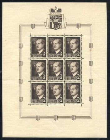 INV-14562×1-1 Liechtenstein 287-8 MS of 9 Stamps NH Selvage LH small stain in selvage