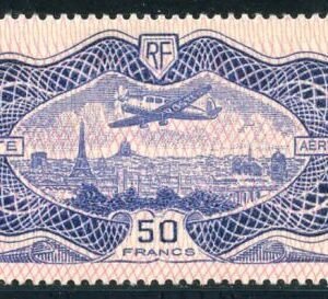 France C15 Airmail LH Mint VF - XF Fresh 50 Francs "Bank Note" cv $625