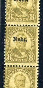 US 677 Ave - F LH/NH Strip of 3 Wide Spacing Scarce! cv $180