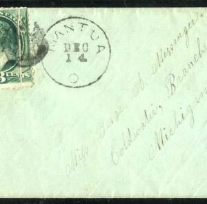 US 184 Bank Notes Used on Cover F - VF Pre-Printing Paper Fold on Green Small Cover Mantua, OH to Michigan - Pretty!