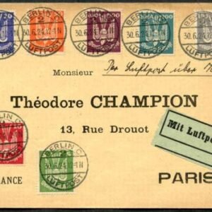Germany 1924 Berlin Early Airmail Cover to Paris with C20-26