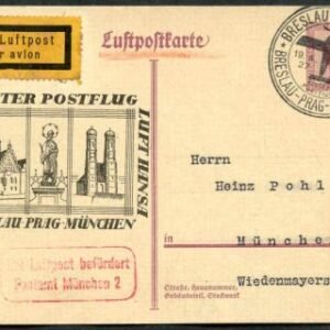 Germany 1927 First Flight Card Breslau - Prague-Munich