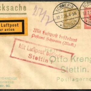Germany 1926 Schwerin Airmail Flight Cover