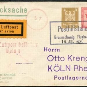 Germany 1926 Brunwick - Cologne Airmail Cover