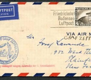 Germany 1929 Zeppelin 1st No. Am. Flight Cover with C37