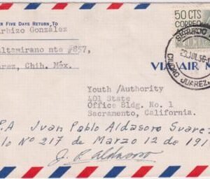 Mexico 1950 Airmail Cover Signed by Juan Pablo Aldarsoro Suarez, Pilot