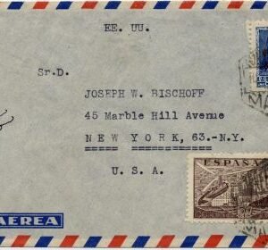 Spain 1939 C99 on Airmail Cover Signed by Avator C49 on airmail cover to New York signed by Heraclio Alfaro Fournier, Aviator