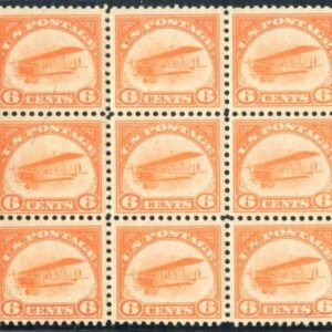 US C1 Airmails VF - XF Unused NH Block of 9, Glazed Gum from Mount cv $495+ as H