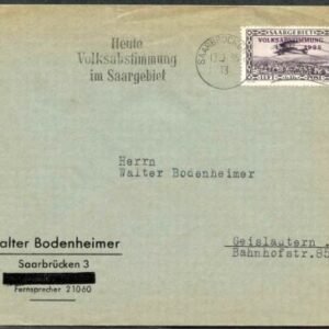 Saar 1935 Cover to Germany with C7