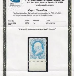 US 134 Bank Notes F - VF + NH Bottom Margin Single