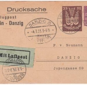 Danzig 1923 Airmail Postal Card, Berlin - Danzig