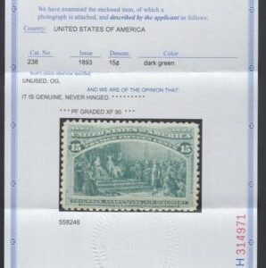 US 238 Early Commemoratives NH XF Beautiful Color, Impression + gum, New PF Cert.