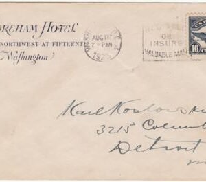 US 1923 C5 FDC Corner Card for Shoreham Hotel