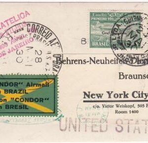 Brazil 1930 Zeppelin Flight on PPC to Lakehurst, Inverted Date in Rio Cancel