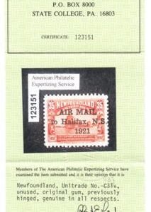 Newfoundland Cd Newfoundland H XF 1921 Shifted to Right, APS Cert