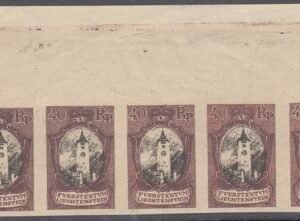 Liechtenstein 67 No Gum As Issued VF Corner Strip of 5 Color Proof Brown and Black of 40 RP