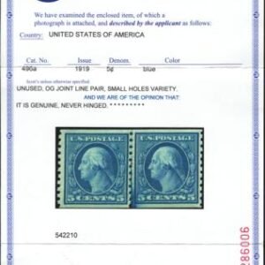 US 496a Washington / Franklin Mint NH VF Line Pair Small Holes Variety PFC Unpriced