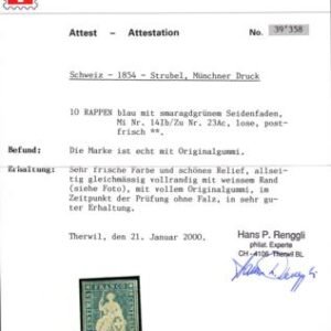 Switzerland 16 NH VF Renggli Cert, 4 Full Frame Lines + Margins