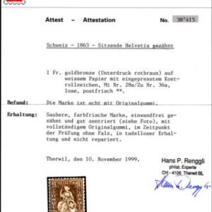 Switzerland 50a NH VF Pristine Color + Gum, Renggli Cert cv $3,250