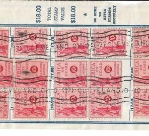 US PS11 Savings Stamps Page from $20 Booklet with 15 stamps on each side - Cleveland, OH roller cancel
